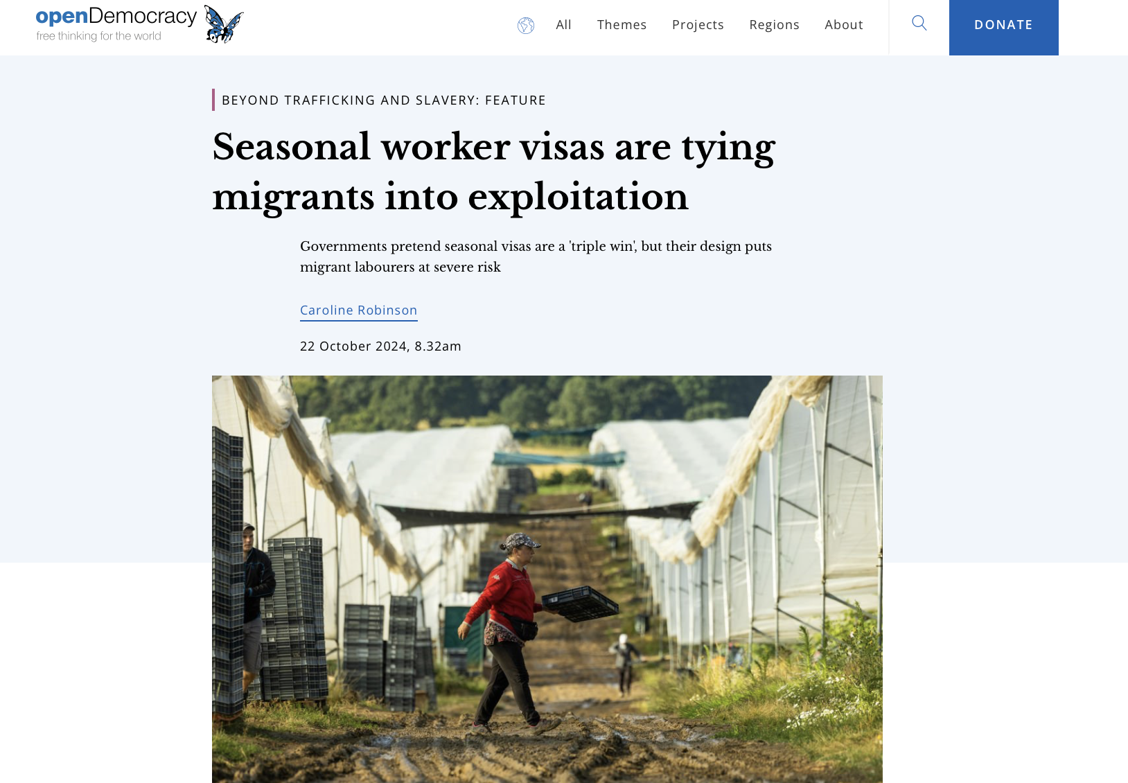 Open Democracy article series on temporary migration programmes and risks of exploitation